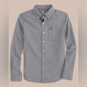 Southern Tide Boy’s Navy Check Long Sleeve Button-Down Shirt Size M Stretch